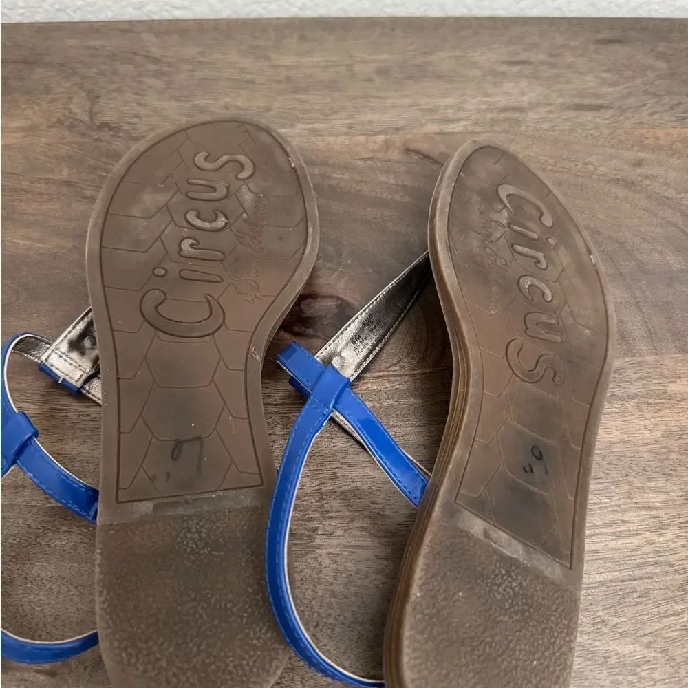 Sam Edelman Circus Bright Blue Patent Flat Thong Sandals 9